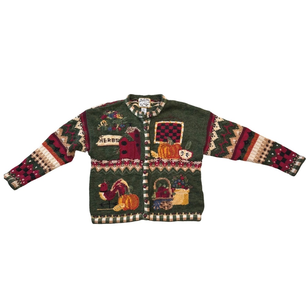 Vintage Heirloom Collectibles Fall Pumpkin Cardigan Sweater EUC Cottagecore L
